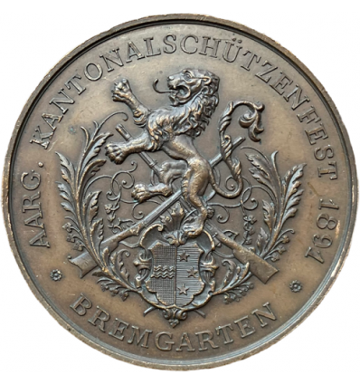 Suisse, ville Bremgarten, prix de festival de tir 1891