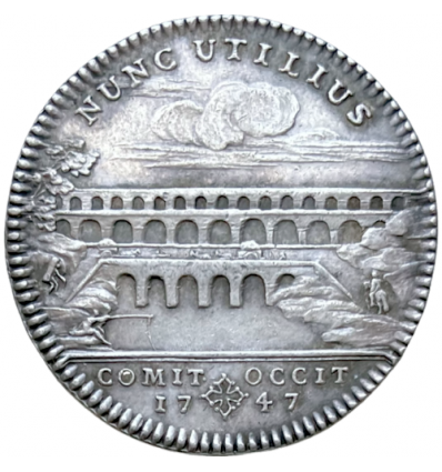 Jeton Louis XV Etats du Languedoc, le pont du Gard 1747