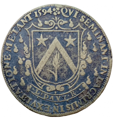 Jeton aux armes de Laurent Davy, receveur de ville d'Angers 1594