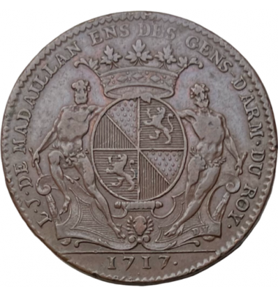 Noblesse d'IDF, jeton aux armes de L.J. de Madaillan, enseigne des gendarmes du roi 1717