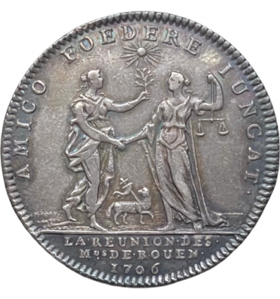 Jeton Louis XIV réunion des marchands de Rouen 1706