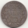 Italie, 2 lires satirique Pie IX 1868
